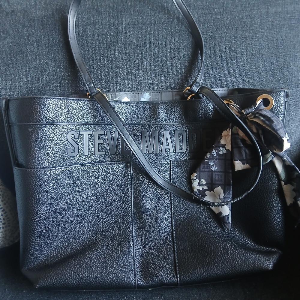Steve Madden Black Tote with Floral Accent